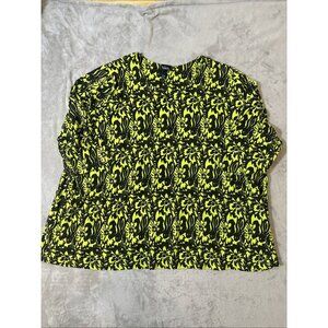 Ulla Popken Black Neon Floral Print Top Plus Size 28/30 2X